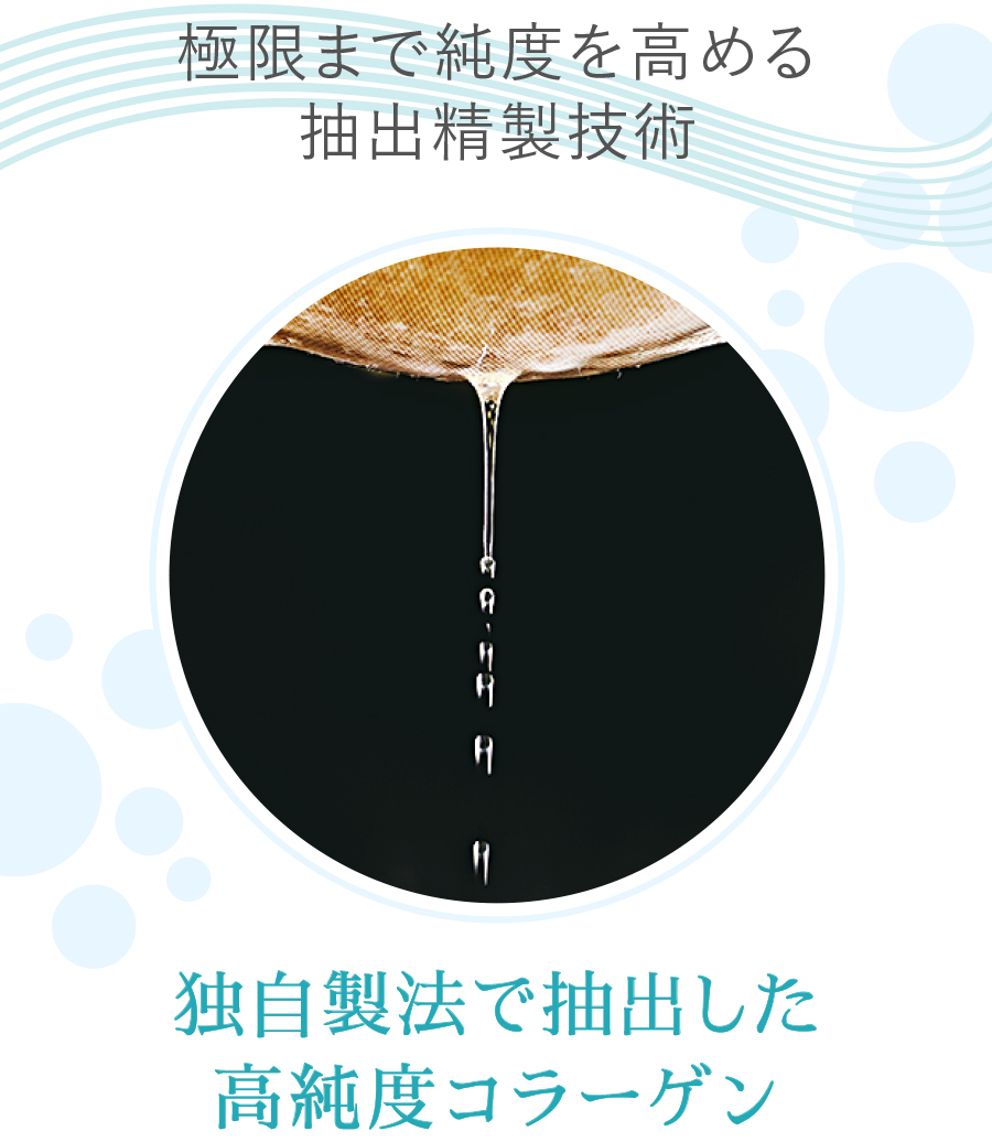 極限まで純度を高める抽出精製技術 独自製法で抽出した高純度コラーゲン
