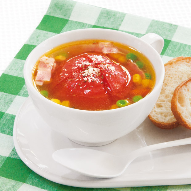 レンジで丸ごとトマトスープ 天使のララとカンタンおいしいレシピ