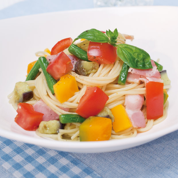 天使のララとカンタンおいしいレシピ たっぷり夏野菜の冷製パスタ