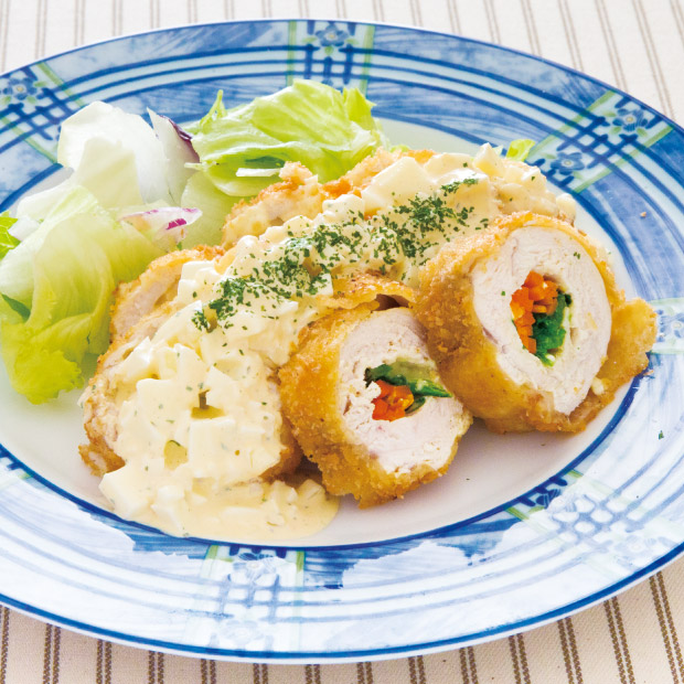 天使のララとカンタンおいしいレシピ 鶏むね肉の野菜巻きフライ