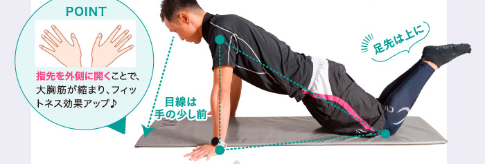 目線は手の少し前 足先は上に
