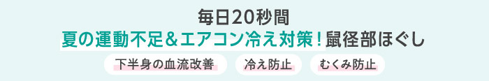 毎日20秒間 夏の運動不足＆エアコン冷え対策！鼠径部ほぐし 下半身の血流改善 冷え防止 むくみ防止
