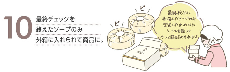 10最終チェックを終えたソープのみ外箱に入れられて商品に。