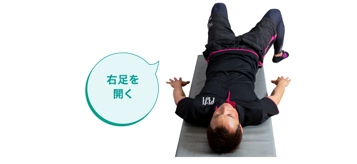 右足を開く