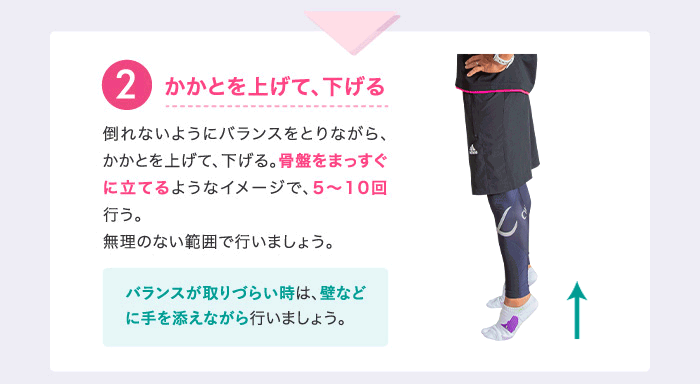 かかとを上げて、下げる