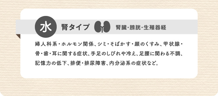 水 腎タイプ 腎臓・膀胱・生殖器経