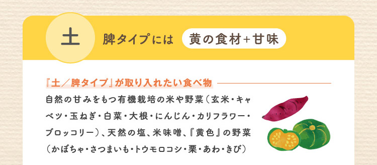 土 脾タイプには黄の食材+甘味 『土/脾タイプ』が取り入れたい食べ物