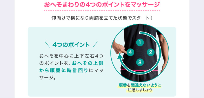 おへそまわりの4つのポイントをマッサージ