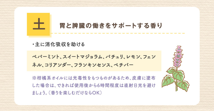 土 胃と脾臓の働きをサポートする香り