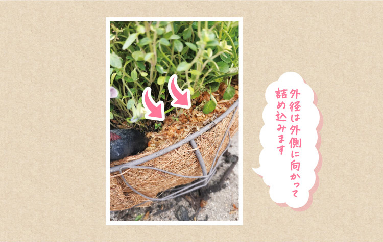 外径は外側に向かって詰め込みます