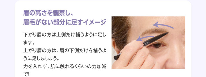 眉の高さを観察し、眉毛がない部分に足すイメージ